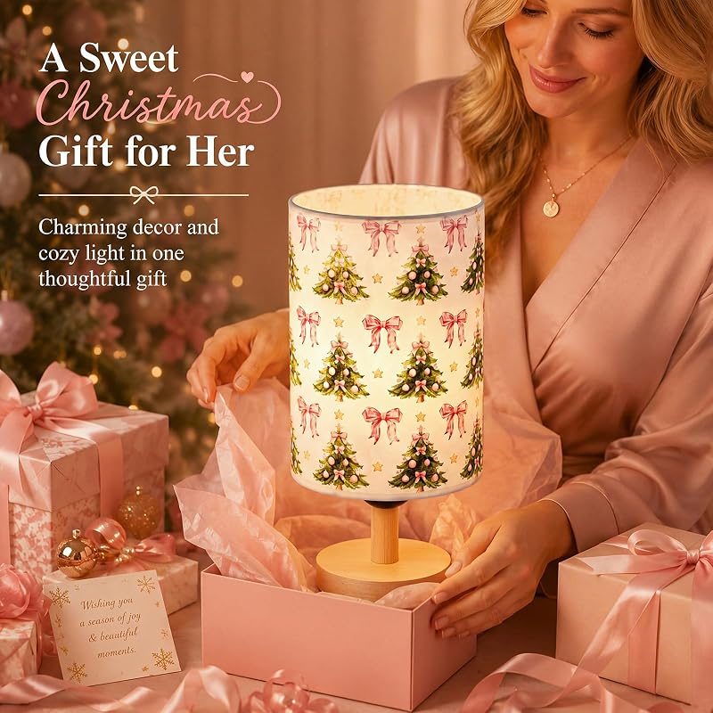 Christmas Table Lamp with Fabric Lampshade - Coquette Tree Pattern