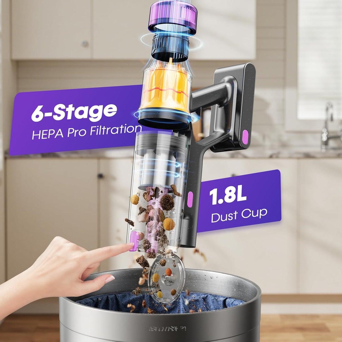Skiennix Cordless Vacuum Cleaner - 650W 48KPa Lightweight Stick Vacuum with LED Display | Ideal for Pet Hair & Carpets