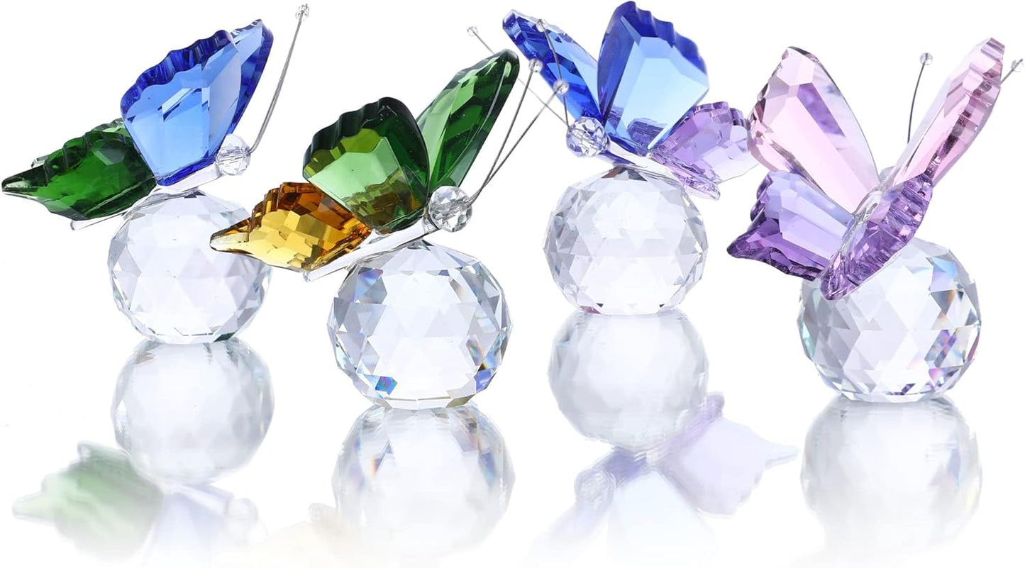 Skiennix Crystal Butterfly Figurines - Pack of 4 Decorative Glass Butterflies | Perfect Christmas Gifts for Women (2.2 x 2 Inch)