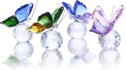 Skiennix Crystal Butterfly Figurines - Pack of 4 Decorative Glass Butterflies | Perfect Christmas Gifts for Women (2.2 x 2 Inch)