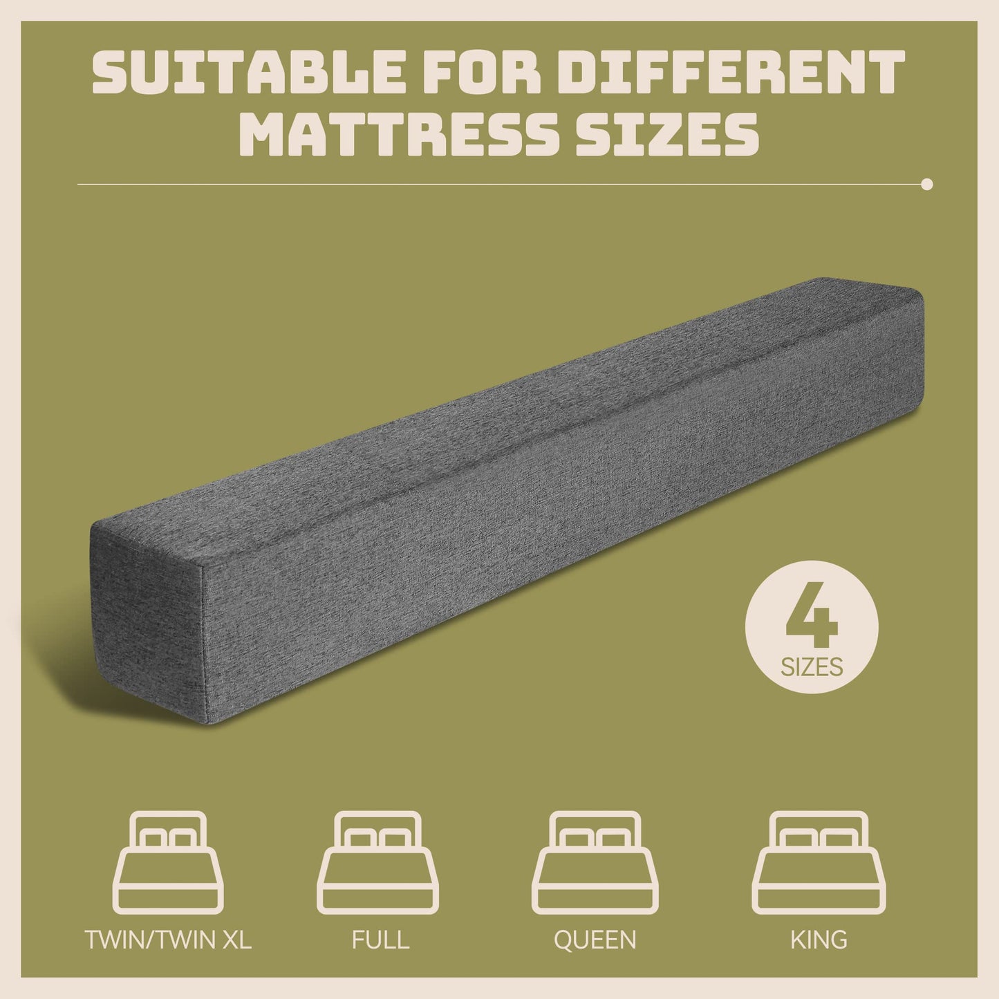 DEEPSHARK Bed Gap Filler for Twin/Twin XL Mattress, High-density 45D Sponge, Removable and Washable Cover, Mattress Extender Filler for Headboard Gap, Bed Space Crack, Wall(39"×4"×6", Twin/Twin XL)