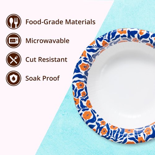 MATICAN Paper Bowls 20 oz, 150-Count Disposable Bowls, Heavy Duty Soak-Proof and Microwave-Safe Paper Bowls with Matisse-Style Floral Design, Great for Soup, Salad, Snacks, and Party Use