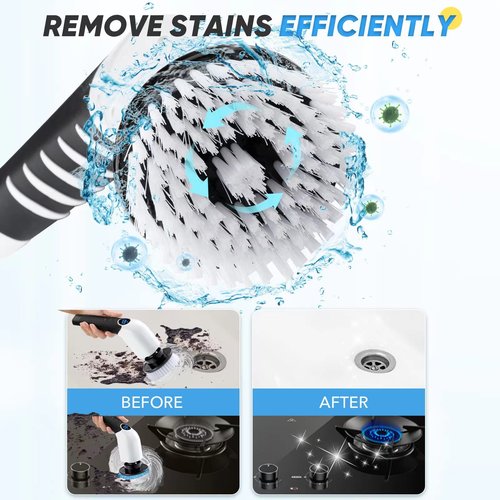 Electric Spin Scrubber, Cordless Cleaning Brush Power Shower Scrubber Long Handle Extendable Handheld Electric Scrubber for Bathroom Floor Tub Tile with 8 Replaceable Brush Heads & Hook