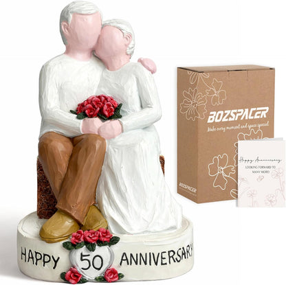 Regine Switzerland 50th Wedding Anniversary Figurines - Hand-Painted Resin Statues for Couples | 5.9 Inch Tabletop Decor