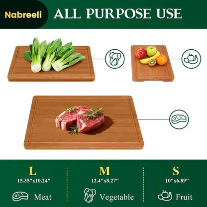 Bamboo Cutting Board Set - Carbonized Wood Chopping Boards with Juice Groove & Non-Slip Feet | Large Meat & Cheese Boards