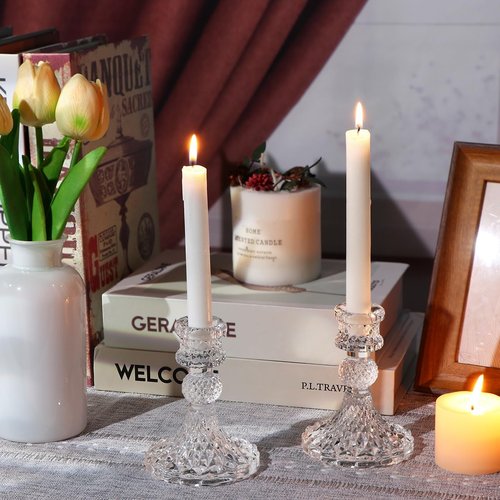 DARJEN Clear Glass Candlestick Holders Set - 12 Pcs 4" Taper Candle Holders for Weddings & Parties
