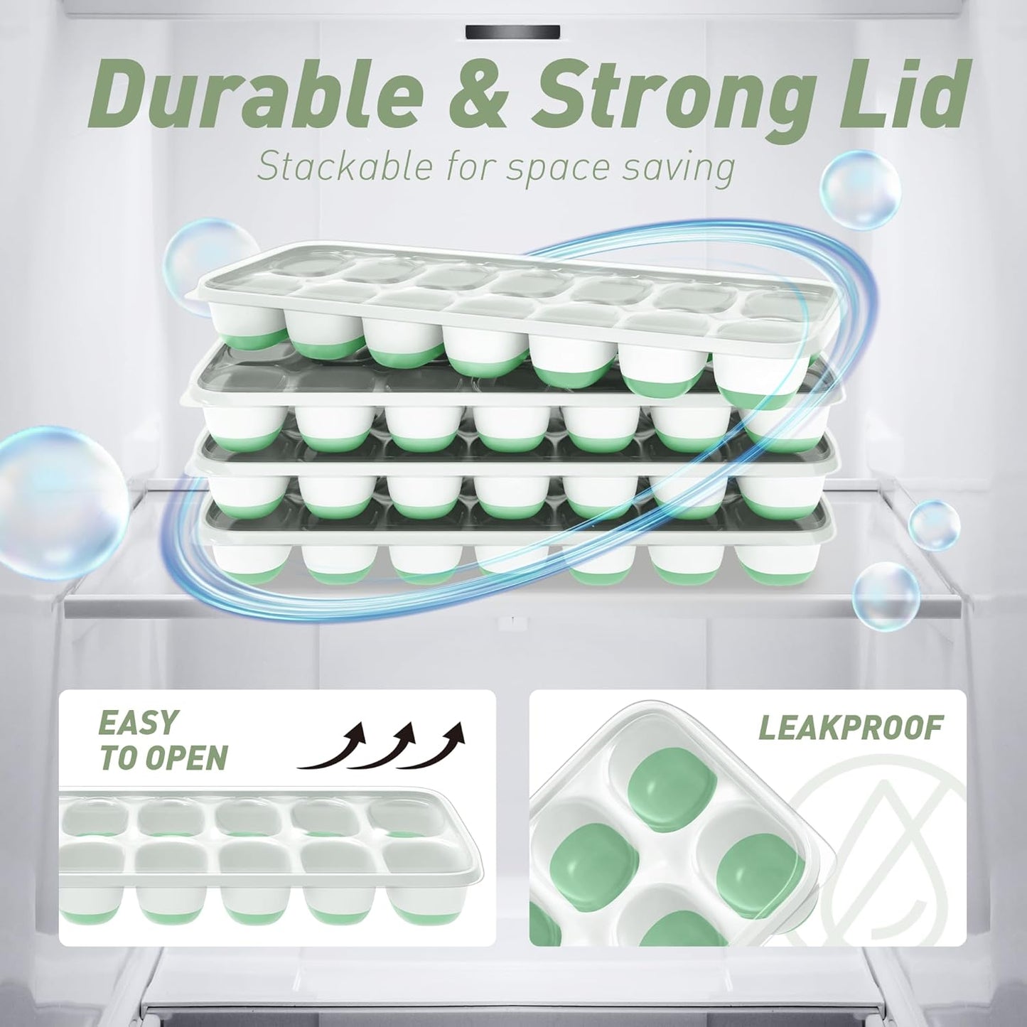 Skiennix Ice Cube Tray - 4 Pack Durable Stackable Trays with Removable Lids | Easy-Release Design for Cocktails & Coffee