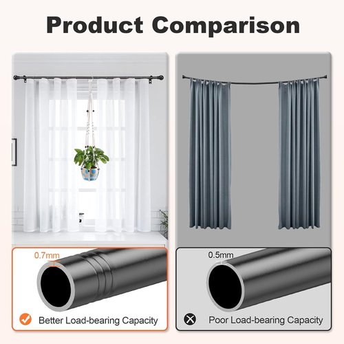 Black Curtain Rods by [Brand Name] - Adjustable 36"-48" Decorative Drapery Rod for Windows