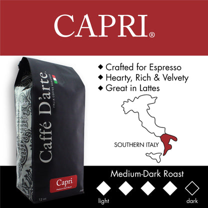 Caffe D'arte Capri Whole Bean Espresso Coffee, 12 Ounce