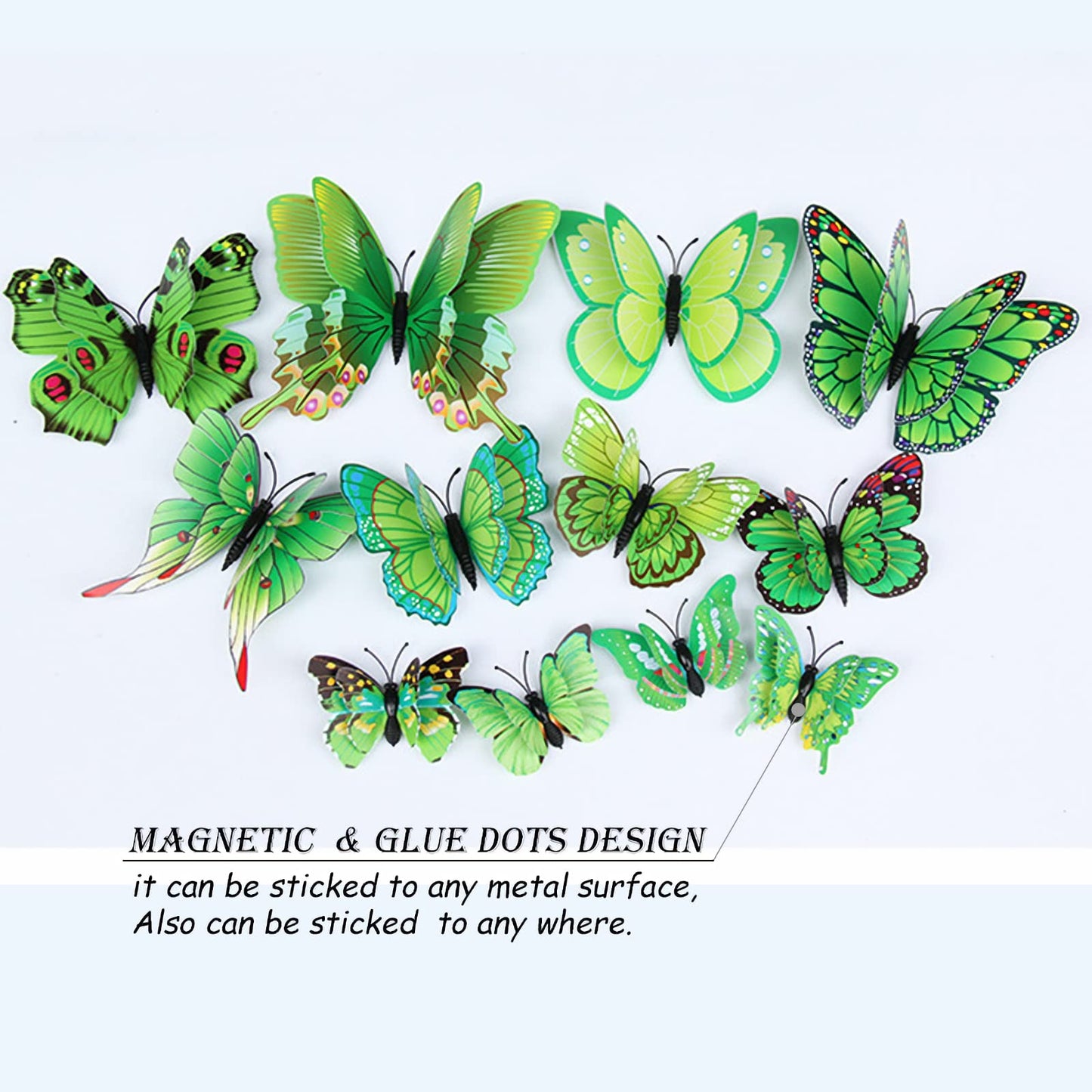 OPSEAM Butterfly Wall Decor 24/48 PCS, 3D Butterflies Stickers for Party Decorations with Magnets (Green, 48)