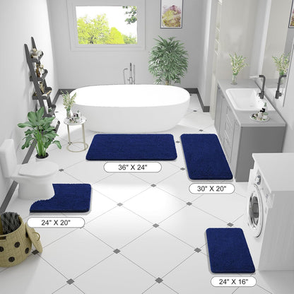 OLANLY Large Bathroom Rugs - Extra Soft Chenille Bath Mats, Quick Dry & Machine Washable, Navy 59x35