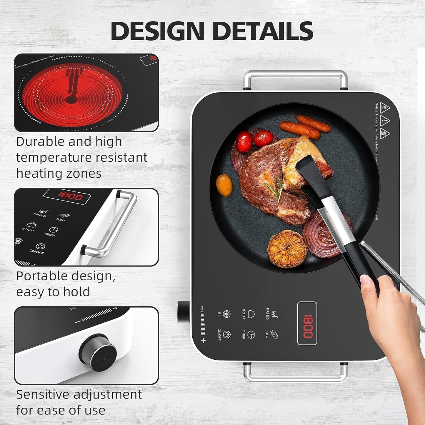 Nafewin Electric Cooktop - 1800W Portable Infrared Hot Plate with 4-Hour Timer | Single Burner Countertop