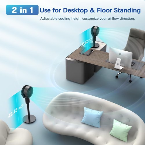 JYMIPA Oscillation Standing Fan for Bedroom, 79ft Airflow Whisper Quiet Pedestal Fan with 3 Modes, 8 Speeds, 90° Air Circulator with Remote, Timer, 24-42" Adjustable Height Desk Fan for Home Office