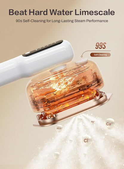 Travel Steamer for Clothes,2-in-1Handheld Garment Steamer&Iron,1200W Portable Steam, 15s Fast Heat-Up, LED Display,5 Adjustable Steam Modes,25g/min Powerful Steam,Self-Cleaning, All Fabrics,120V