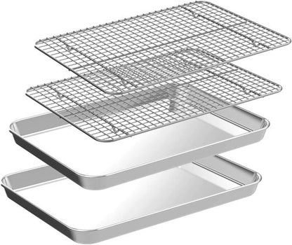 CEKEE Stainless Steel Half Sheet Pans Set - 2 Large Baking Sheets with Racks | Rust & Warp Resistant, 18 Inch
