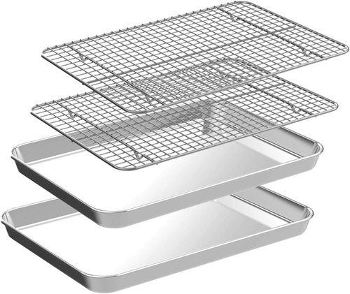 CEKEE Stainless Steel Half Sheet Pans Set - 2 Large Baking Sheets with Racks | Rust & Warp Resistant, 18 Inch
