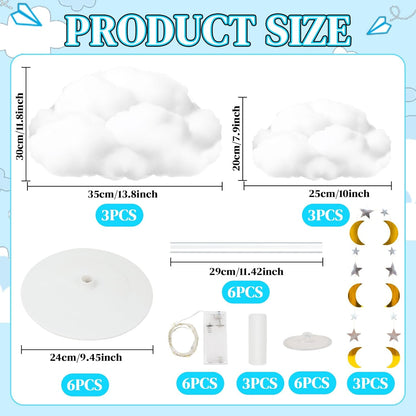 Skiennix 3D Fluffy Cloud LED Light Kit - Hanging & Table Centerpiece Decor for Baby Showers & Parties