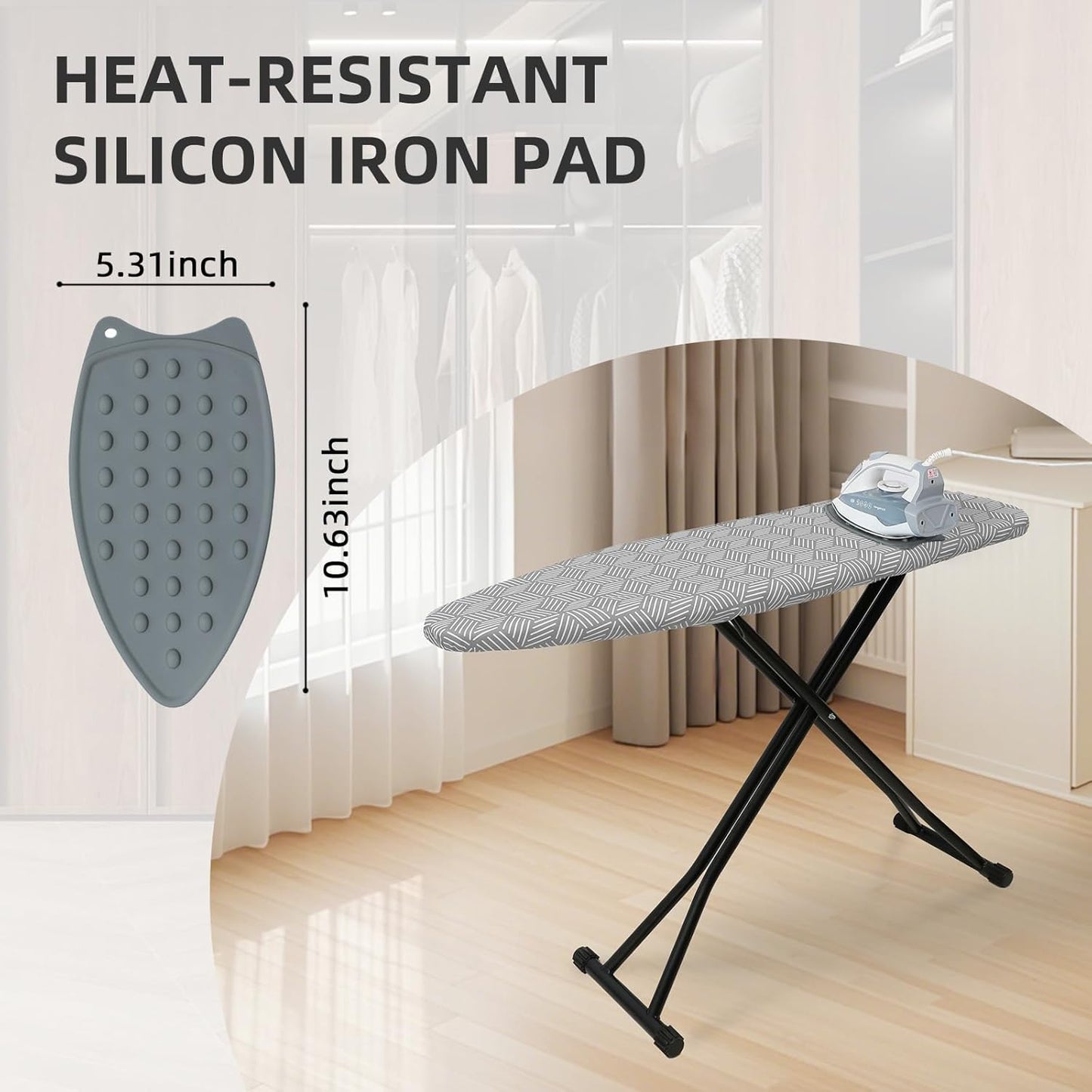 Regine Switzerland Adjustable Height Ironing Board - Compact Folding Design with Heat-Resistant Cover (Grey)