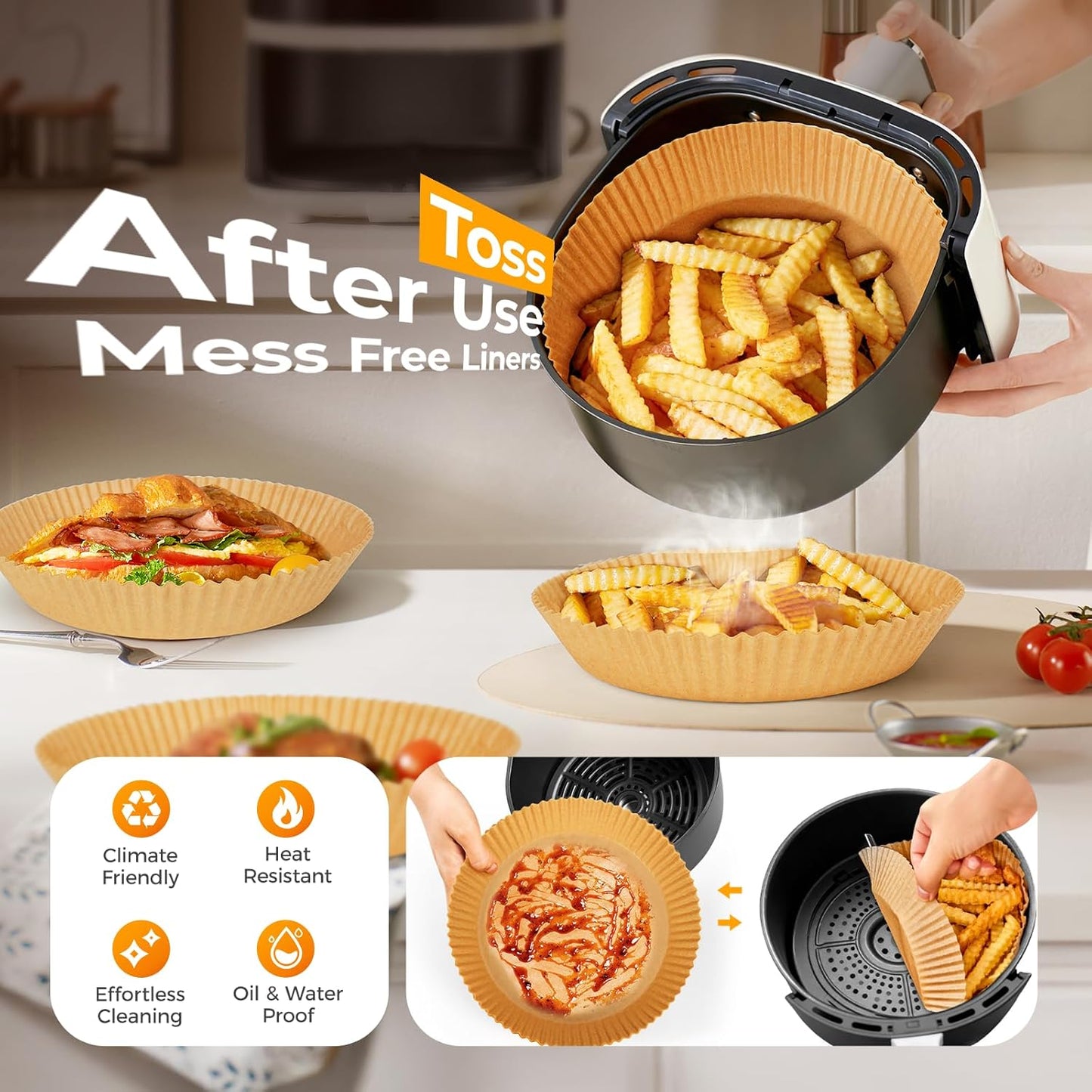 Vailnd Air Fryer Liners - 150 Pcs Heavy-Duty Non-Stick Parchment Paper Sheets | 8" Round for 5-8 Qt Air Fryers