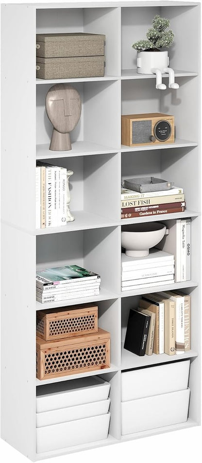 Furinno 12-Cube Bookshelf - Open Shelf Bookcase & Cube Storage Organizer | Plain White, 12 x 32 x 71