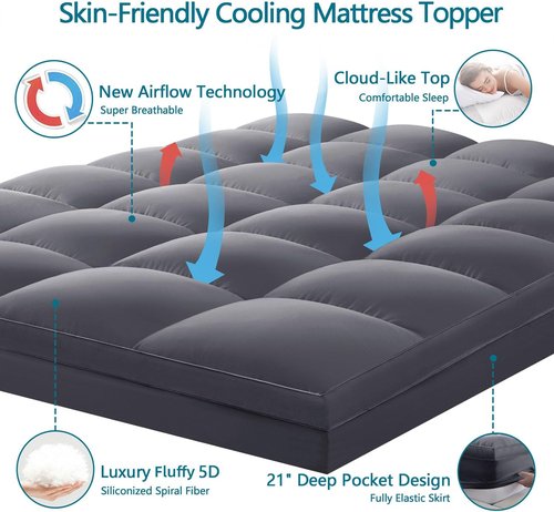 CHOKIT Queen Mattress Topper - Extra Thick Pillow Top for Back Pain Relief | Cooling Mattress Pad with Deep Pocket (8-21 Inch)