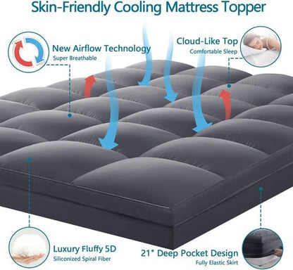 CHOKIT Queen Mattress Topper - Extra Thick Pillow Top for Back Pain Relief | Cooling Mattress Pad with Deep Pocket (8-21 Inch)