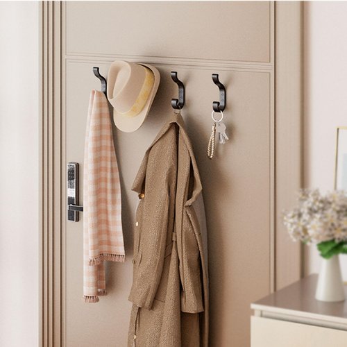 Bussdis Coat Hooks - Heavy Duty Wall Mount Hangers for Towels & Bags | Holds Up to 30 lbs, Black, 4 Pack