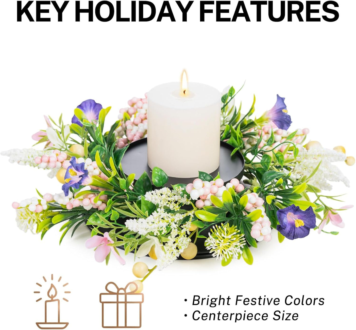 MOYEE Candle Holder Centerpiece - Elegant Black Metal Design with Artificial Flowers | 14-Inch Dining Table Decor