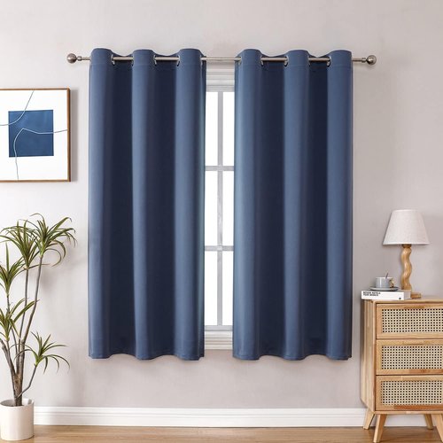ChrisDowa Blackout Curtains - 48-Inch Thermal Insulated Grommet Panels for Bedroom & Living Room (Stone Blue, 2 Panels)