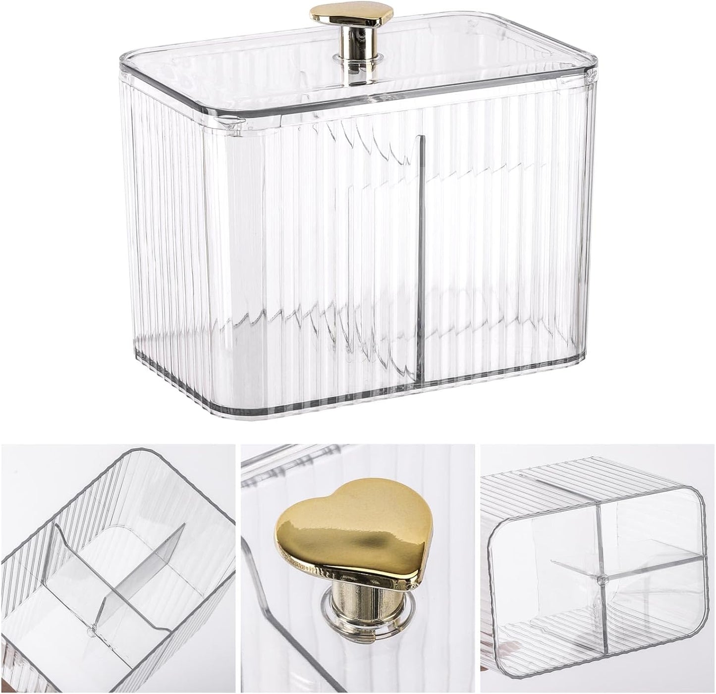 Tbestmax Qtip Holder - Clear 3-Section Bathroom Organizer Jar for Cotton Swabs & Pads | Vanity Storage