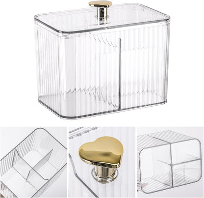 Tbestmax Qtip Holder - Clear 3-Section Bathroom Organizer Jar for Cotton Swabs & Pads | Vanity Storage