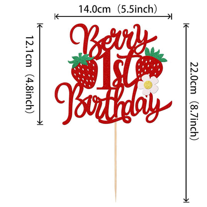 Skiennix 1st Birthday Cake Topper - Glittery Strawberry Design for Sweet Fruit Theme Party