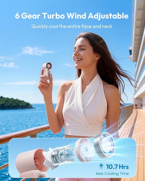 Gaiatop Portable Mini Fan - 6-Speed High Velocity with LED Display | USB Rechargeable, Pink