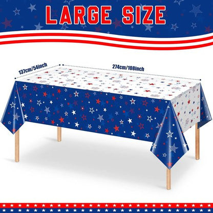 Jectivs Patriotic Tablecloths - 3 Pack Independence Day Decor | 54 x 108 Inch Plastic Covers with Stars & Fireworks