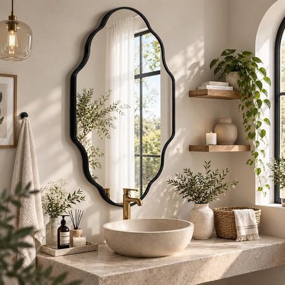 Scalloped Black Bathroom Mirror - 20"L x 36"W, Irregular Wall Decor (1 Pack)