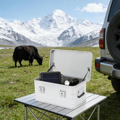 30L Aluminum Storage Box with Lid - Dustproof, Stackable with Rubber Seal & Handles - Silver