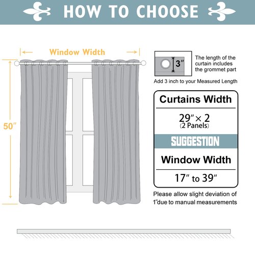 ChrisDowa Small Window Curtains 50 inches Long for Bedroom - Grommet Short Thermal Insulated Room Darkening Curtains for Kitchen (2 Panels, Dark Grey, 29 x 50 Inch)