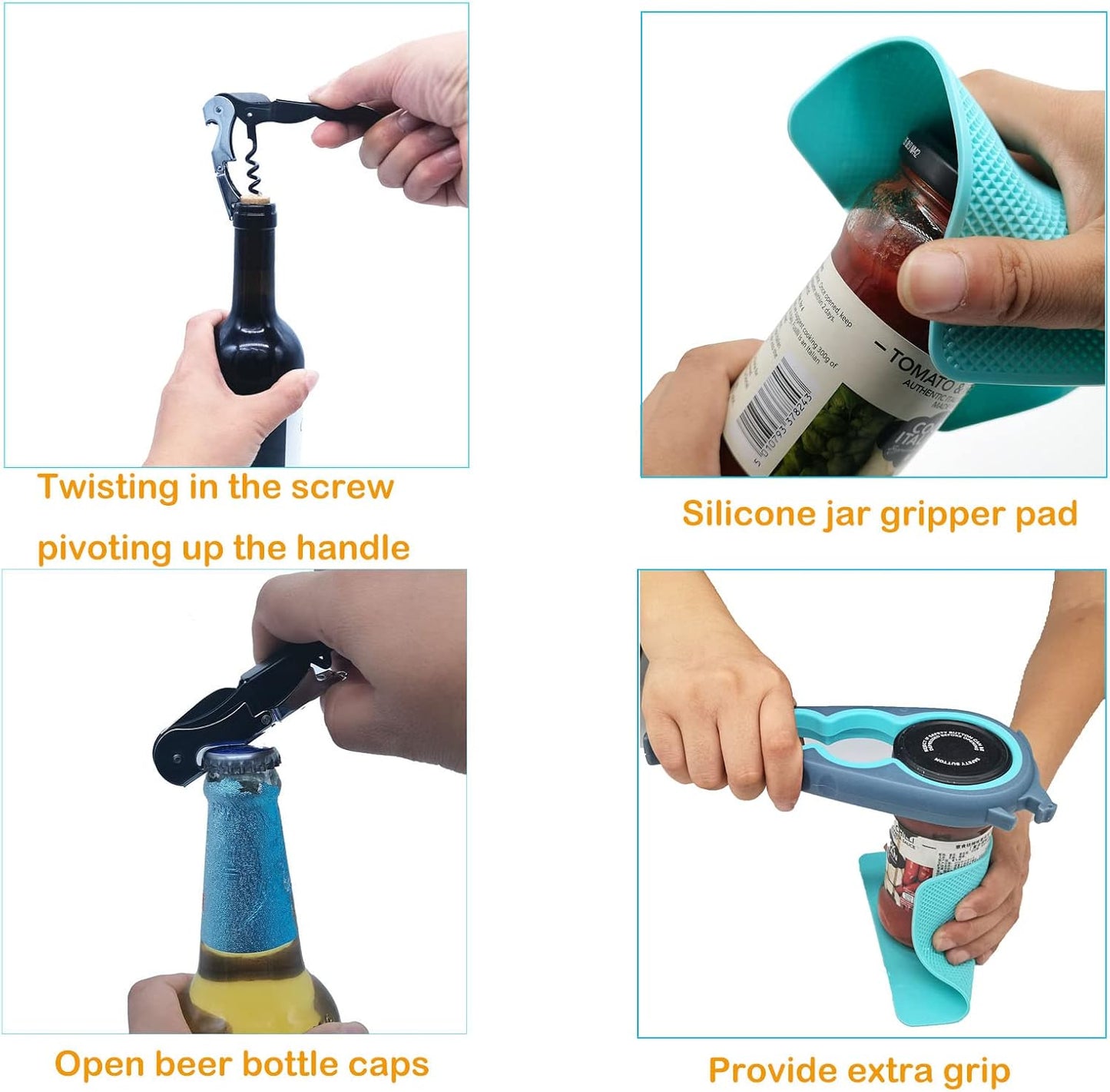 Otstar Jar Opener & Bottle Opener Set - Multi-Function Tool for Seniors with Arthritis | Includes Gripper Pad & Corkscrew