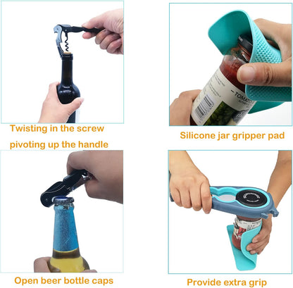 Otstar Jar Opener & Bottle Opener Set - Multi-Function Tool for Seniors with Arthritis | Includes Gripper Pad & Corkscrew