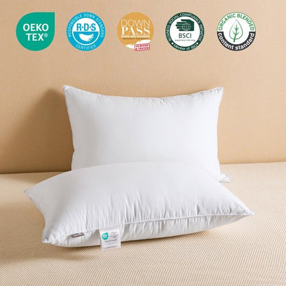 ABOUTABED Goose Feather Down Pillows Queen Size Set of 2, Luxury Soft Feather Pillows for Sleeping, Smooth Down-Proof Fabric, Hotel Collection Bed Pillows Surround Fill Polyester (White, 20"x30")