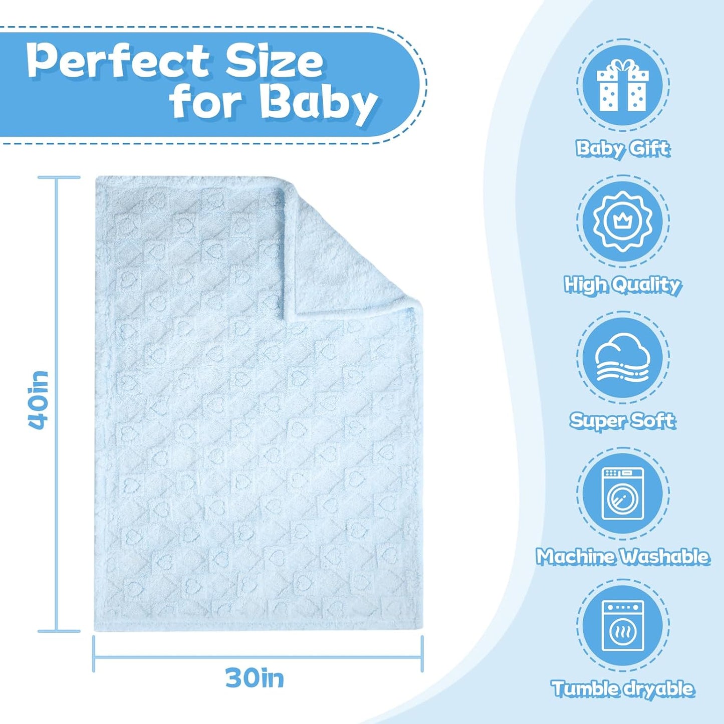 Skiennix Ultra Soft Fleece Baby Blanket - Lightweight & Breathable Nursery Nap Blanket | 30"x40" Blue Heart Checkered