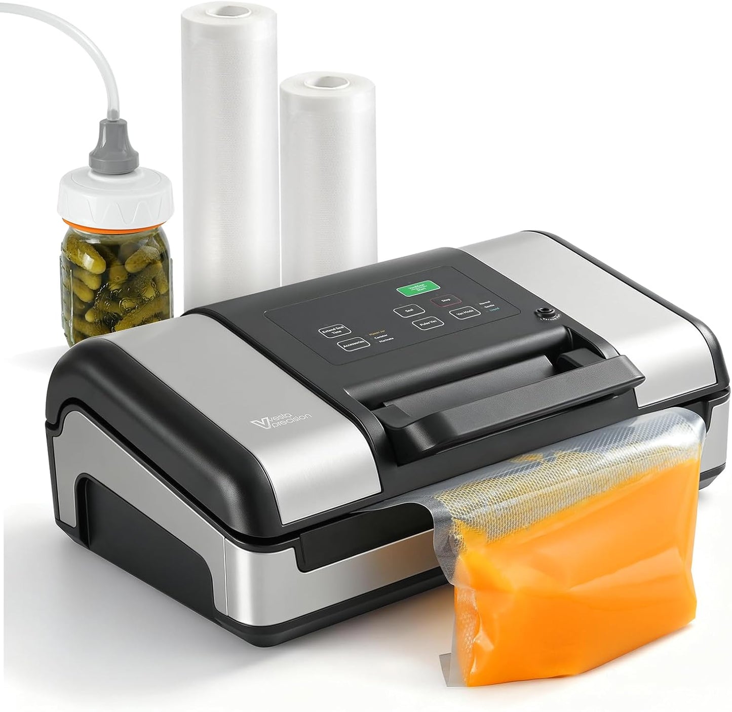 Vesta Precision Vacuum Sealer Machine - Smart Heat Sealing for Liquid & Moist Foods | Includes Built-In Cutter & Mason Jar Kit