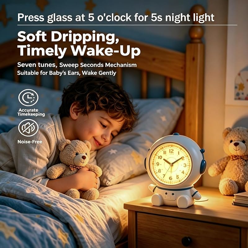 Analog Alarm Clock for Kids with Night Light – Blue, Snooze, 2 Alarm Modes
