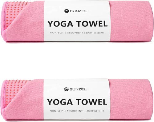 Eunzel Hot Yoga Towel - Non-Slip Grip Dot Design, Sweat Absorbent | 72" x 24", Pink - 2 Pack