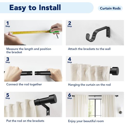 2 Pack Curtain Rods for Windows 48 to 84 Inch(4-7ft), 1 Inch Black Adjustable Heavy Duty Curtain Rod Set, Outdoor Long Drapery Rods for Patio Bedroom, Size 32"- 90"