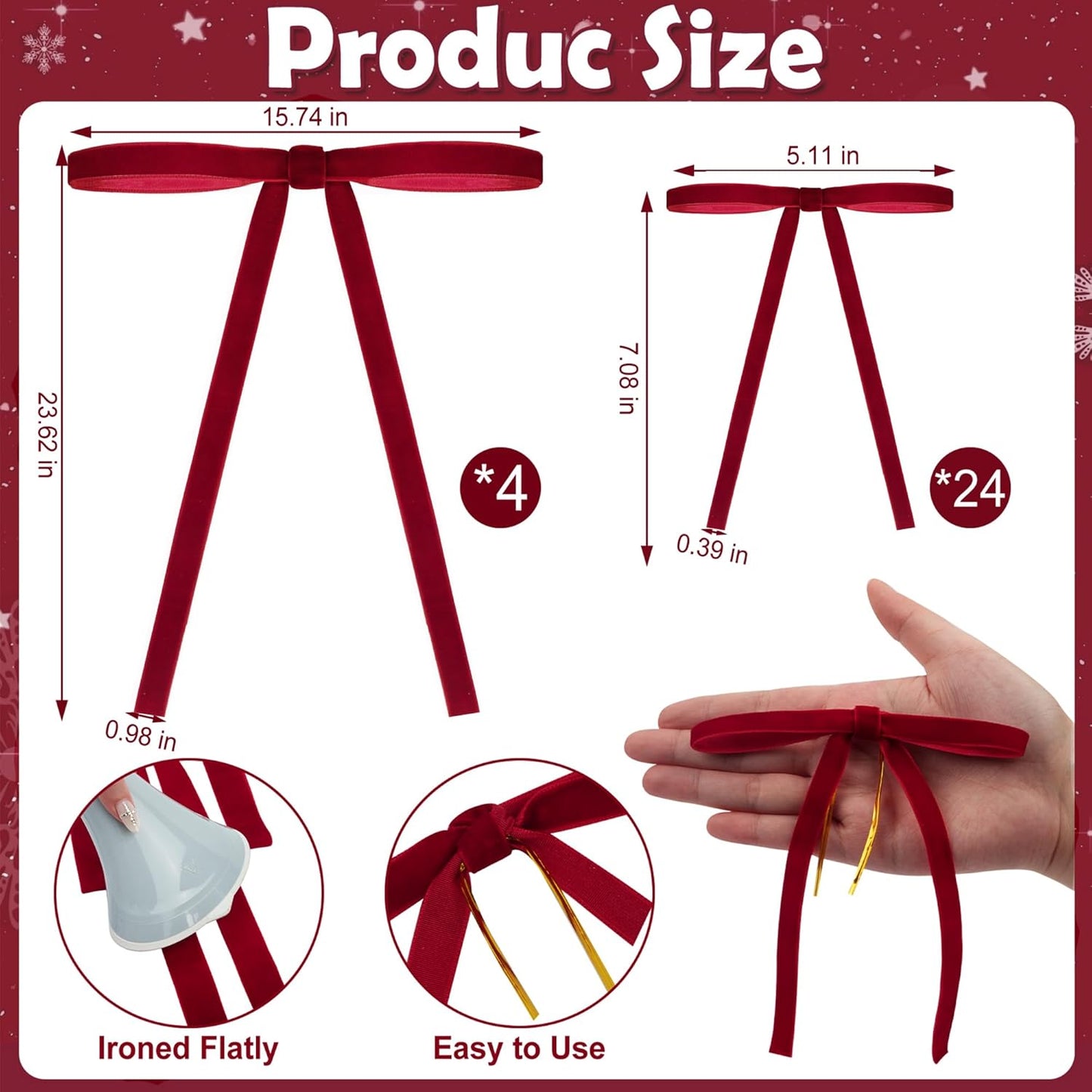 Ouddy Life 28 Pcs Red Velvet Bows - Elegant Christmas Tree Decorations & Ornaments for Holiday Decor