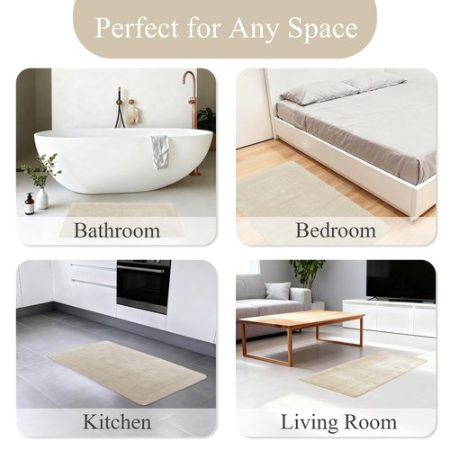 Barossa Design Reversible Cotton Bath Rug 24 x 40 - Large Bathroom Rug Mat Washable & Soft Absorbent - Beige, 24x40