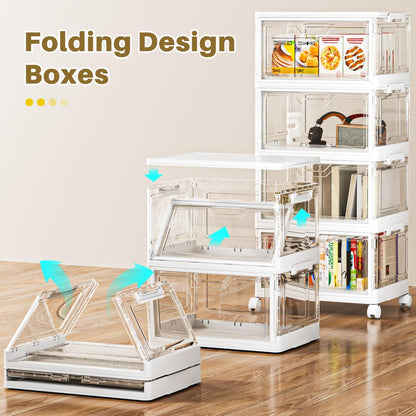 SNSLXH Clear Storage Bins - 24QT Portable Bins with Lid & Wheels | Stackable 4-Tier Design for Home & Office