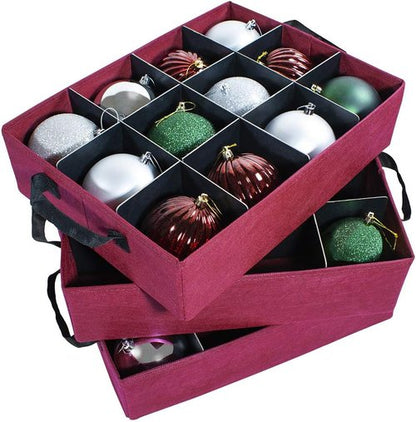 612 Vermont Christmas Ornament Storage Box - Adjustable Acid-Free Dividers & 3 Removable Trays | 17"x13"x13" Holds 36 Ornaments