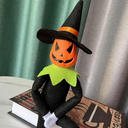 Danoni Halloween Pumpkin Elf Doll - Handmade Toy with Black Hat, White Gloves & Cape | Perfect for Autumn Decor